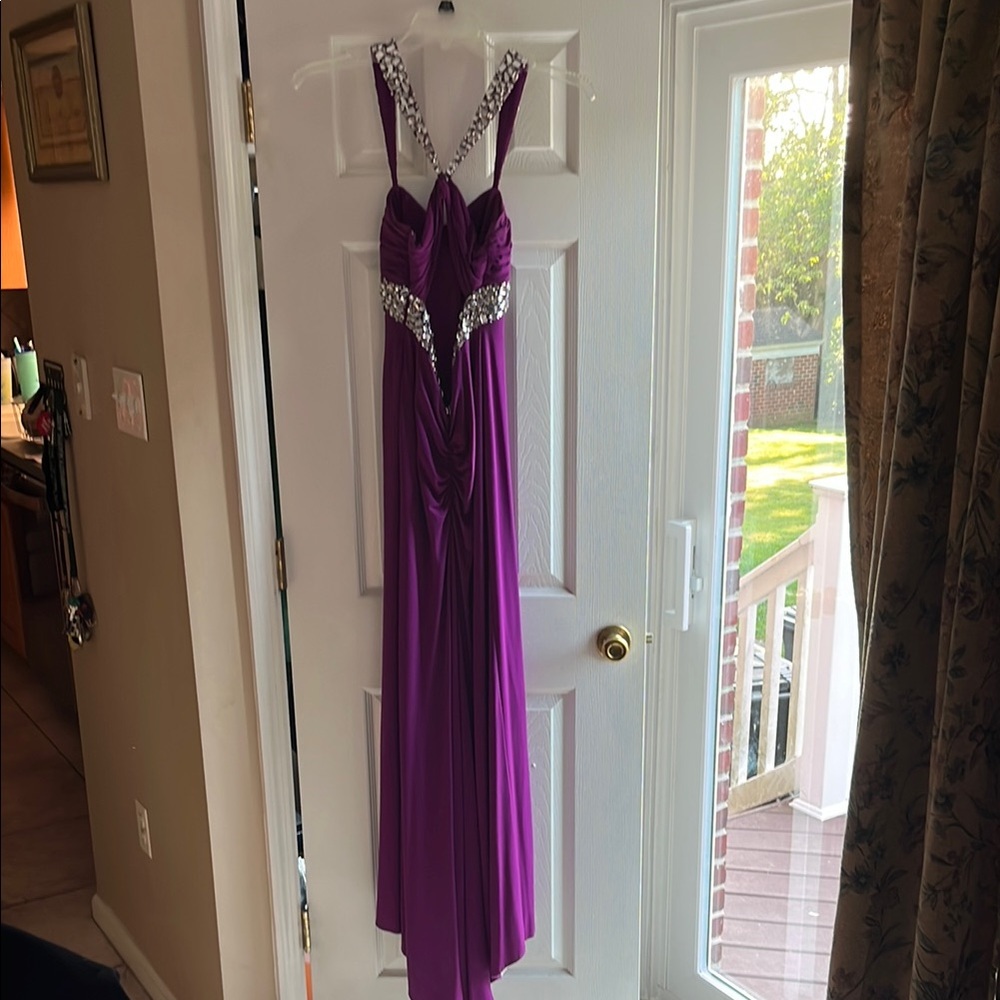 Purple Ruched Halter Backless Gown - Picture 4 of 4